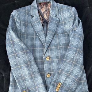 Boys Plaid Blazer Blue Leo & Zachary Collegiate Single Breast
